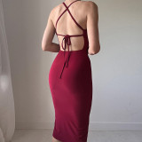 Fashion Sexy Backless Lace-Up Slim Fit Slit Dress