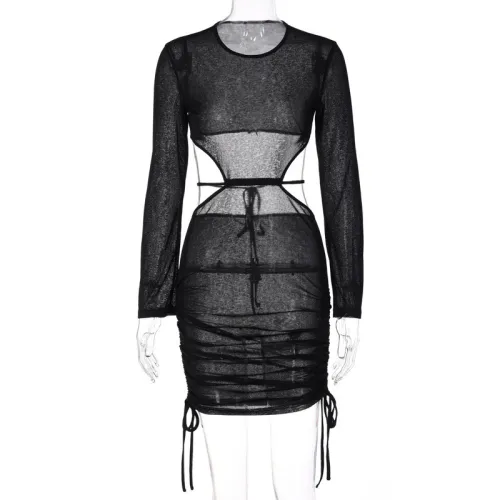 Fashion Sexy Mesh Hollow Tie Slim Dress