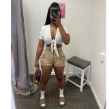 Fashion Street Shooting Straight High Waist Thin Solid Color Casual Shorts Suit