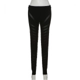 New sexy hollow knitted high-waisted tight-fitting casual trousers