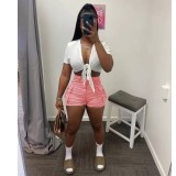 Fashion Street Shooting Straight High Waist Thin Solid Color Casual Shorts Suit