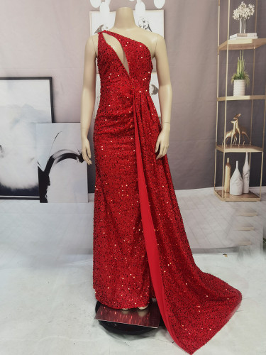 Slim Fit Long Sequin Sequin Dress Off Shoulder Banquet Evening Dress Amazon Dress