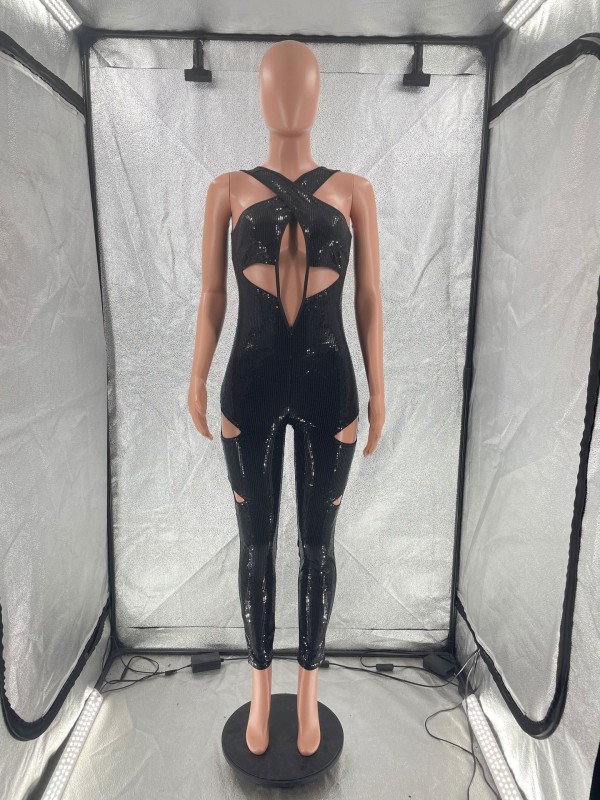 Backless Sexy Skinny Sequin Jumpsuit Lined