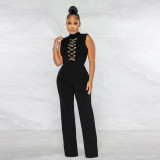 Fashion Solid Color Casual Jumpsuit Casual Round Neck Sleeveless