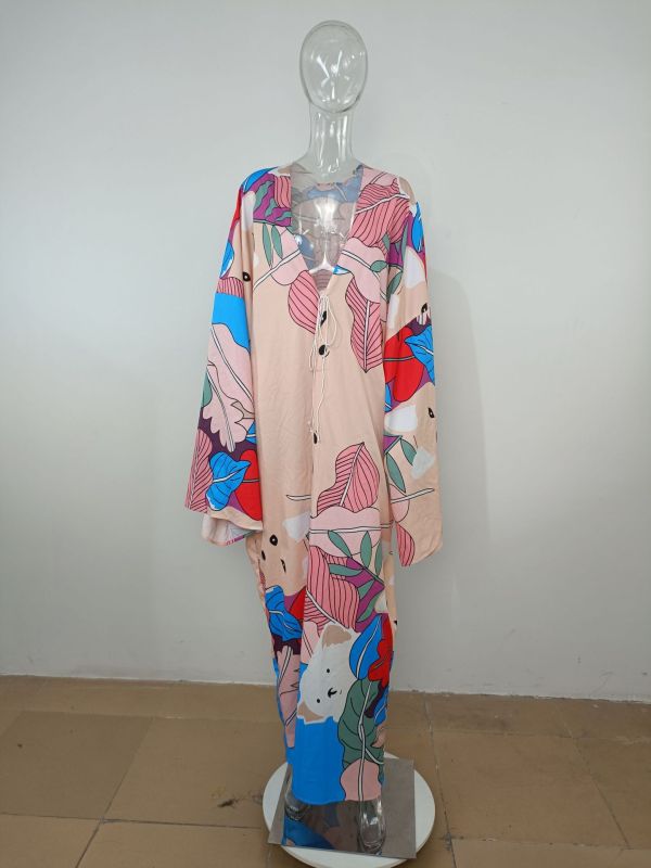 Women's Fashion Chinese Print Stage Dress Summer Long Sleeve Loose Sunscreen Cardigan Long Coat