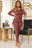 Long Sleeve Gathered Casual Round Neck Women's Suit