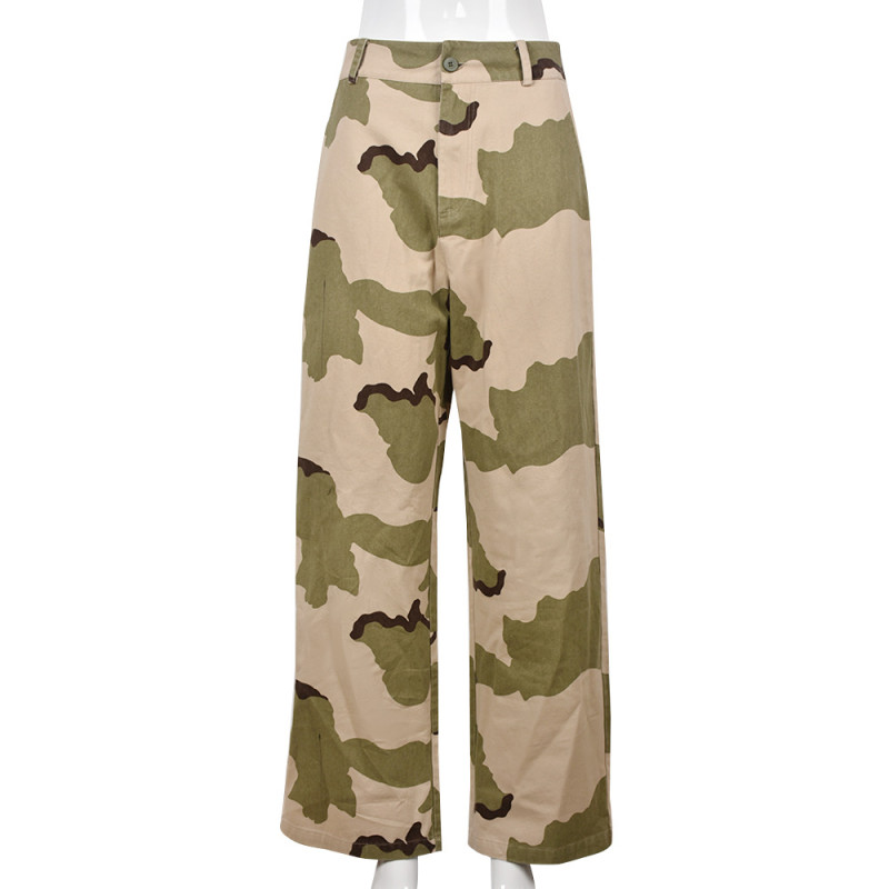 Sexy Loose Camouflage Personality Casual Lace-Up Straight Trousers