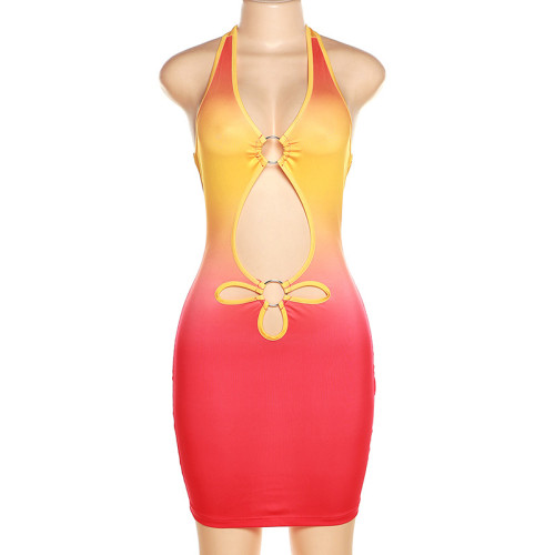 Sexy Cutout Halter Open Back Gradient Slim Fit Dress