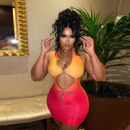 Sexy Cutout Halter Open Back Gradient Slim Fit Dress
