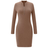 Autumn and winter new package hip skirt pit strip sexy slit V-neck dress