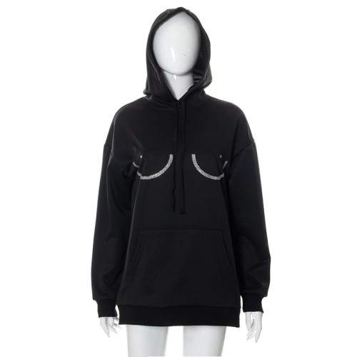 Casual Hot Drill Hooded Long Sleeve Pocket Slim Sweater Top