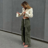 Corset Tie Rope Cargo Pants Fashion Casual Women's Loose Straight High Waist Large Size Casual Pants