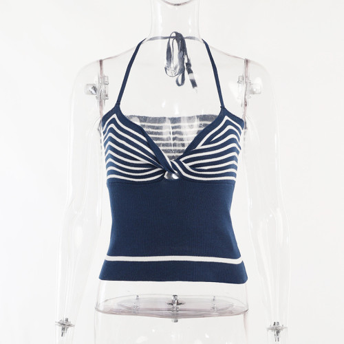 Striped tube top kink straps sexy women's halter neck halter strap bottoming short vest