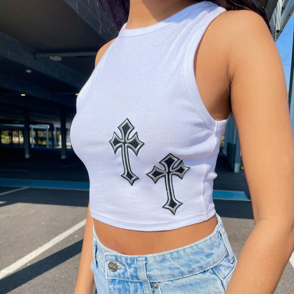 Sexy Embroidered Cross Tank Top