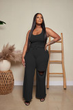 Cute jumpsuit + ripped wide-leg pants two-piece set