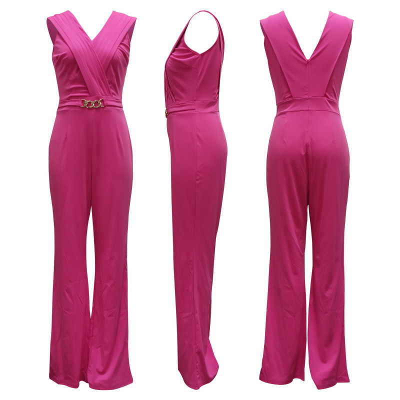 Sexy fashion solid color V-neck white-collar women's jumpsuit