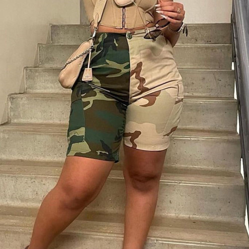 Sexy Loose Camouflage Personality Contrast Color Casual Shorts