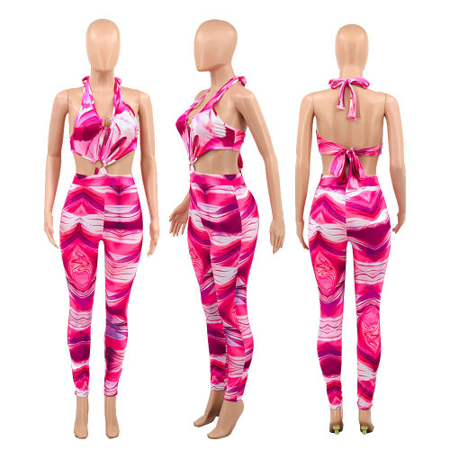 Sexy Chest Ring Cutout Print Jumpsuit
