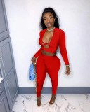 Women's Solid Color Sexy Cross Cutout Two Piece Suit