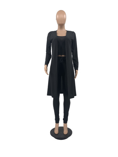 Fashion Women's Sling Long Cloak Pit Strip Solid Color 3-Piece Set