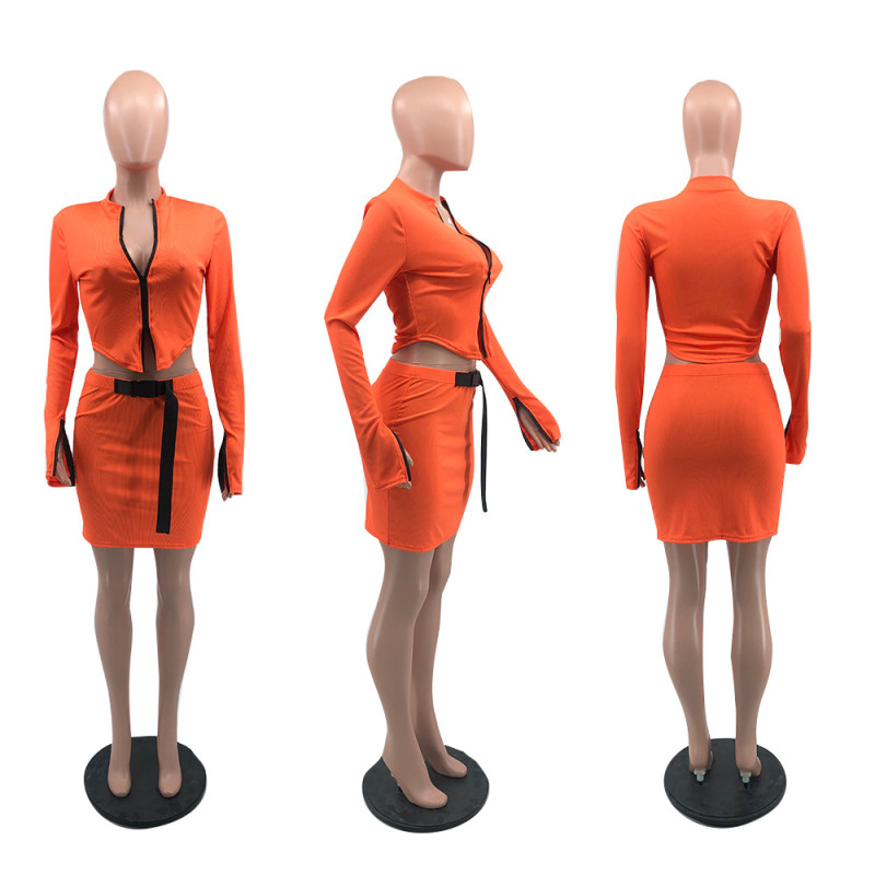 Women's Fashion Temperament Short Skirt High Elasticity Solid Color Two-piece Set