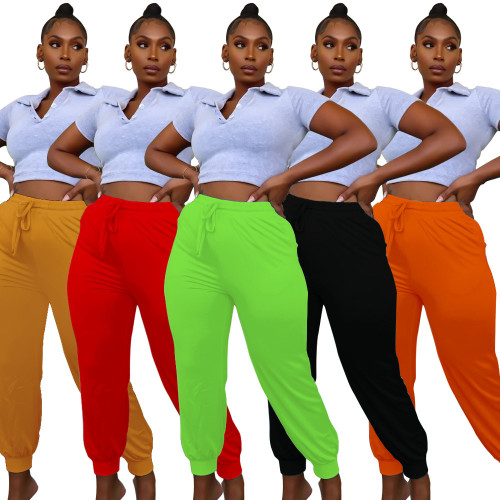 Casual plus size women's sports pants solid color