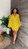 Women's Spring Autumn V-Neck Casual Puff Sleeve Dress with Belt