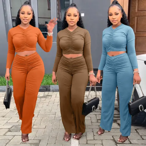 Women's Autumn and Winter Pleated Tops and Trousers Casual Sports Two-piece Suit
