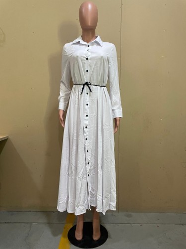 Women's Solid Color Long Sleeve Long Swing Dress