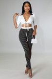 Casual Houndstooth V-Neck Tie Waistless Print Multicolor Sexy Suit