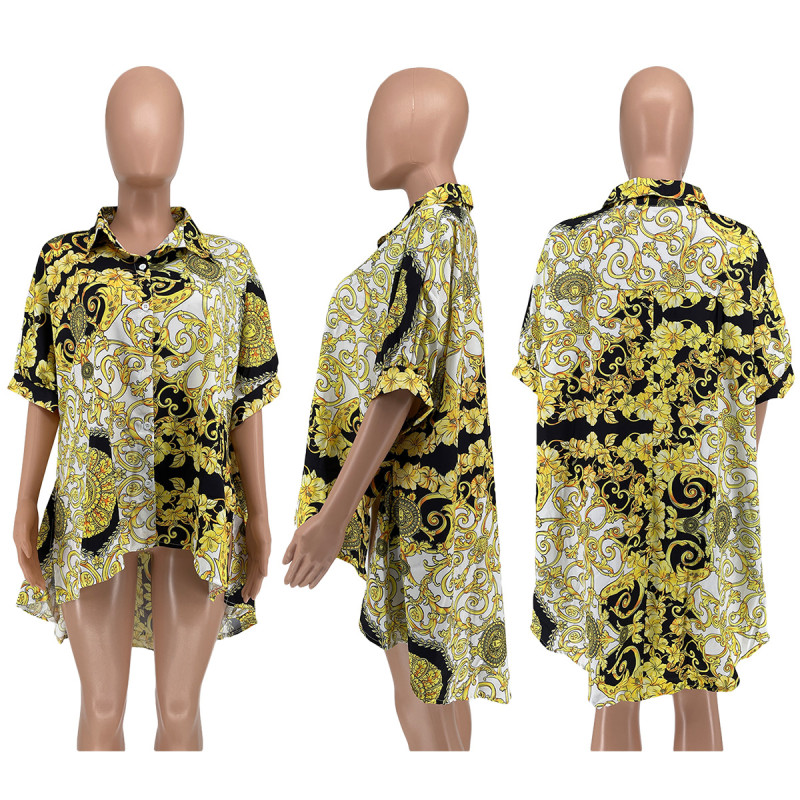 Large size women's irregular printed shirts