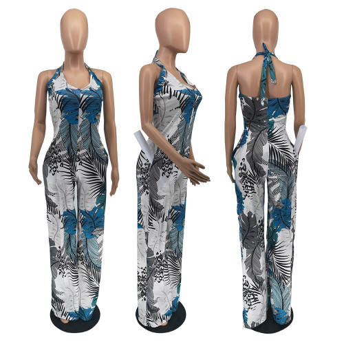 Tie-Dye Print Sling Open-Back Loose Mop Pants