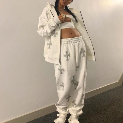 Loose top cross ironing zipper hooded sweater