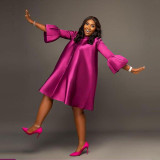 Large size round neck flared sleeves loose and slim casual party dress