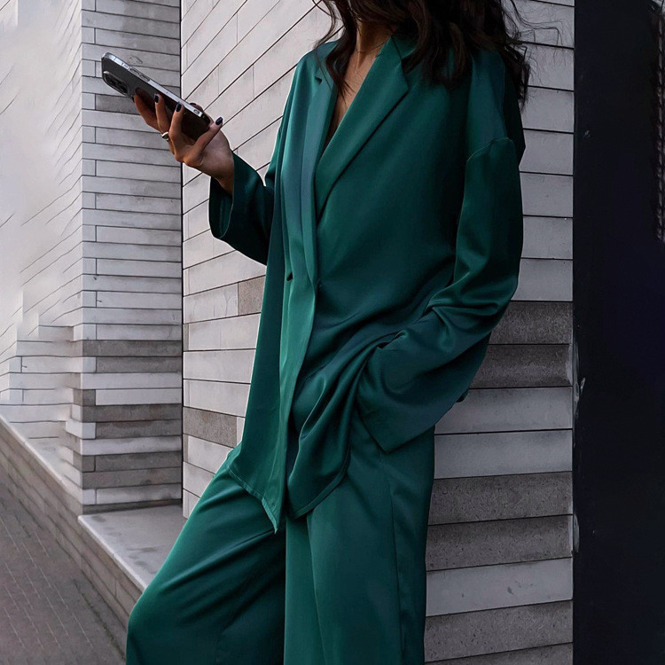 Fashion Casual Draped Satin Suit Trousers Two Piece Women's Clothing