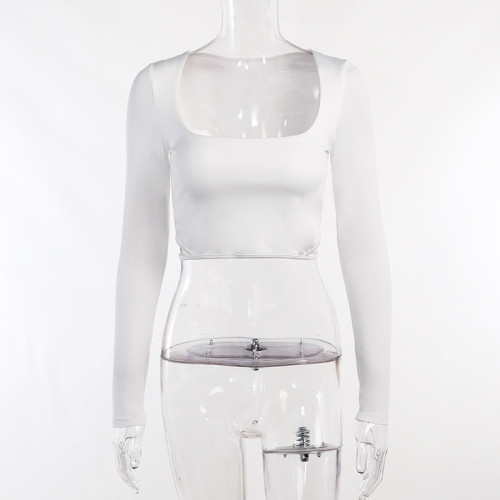 Waist Cutout Top Sexy Women's Short Slim Fit Long Sleeve Cropped Navel T-Shirt Bottoming Shirt