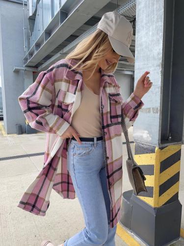 Straight Single Breasted Check Long Sleeve Shirt Plus Size Jacket