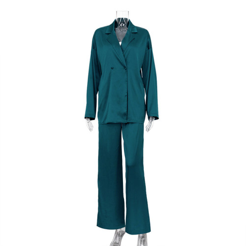 Fashion Casual Draped Satin Suit Trousers Two Piece Women's Clothing