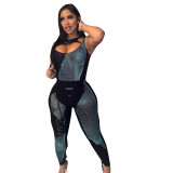 Skinny Printed Crossover Bodysuit Trousers Athleisure Set