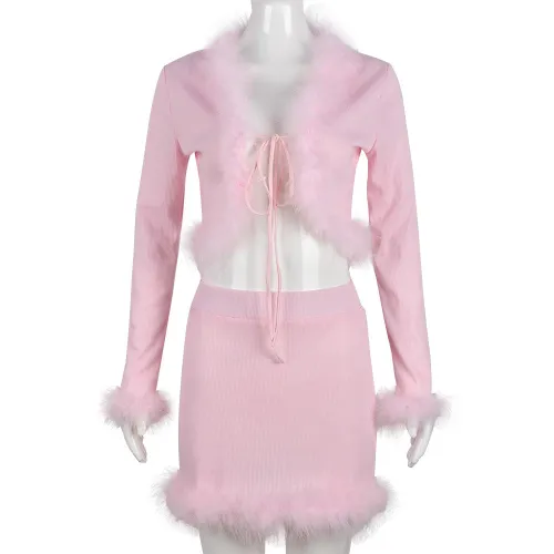 cropped feather skirt suit