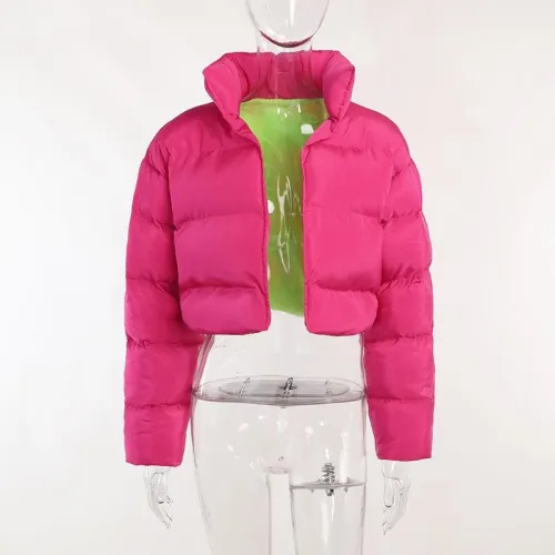 Contrast color short cotton clothes winter fashion women's thickened winter cotton clothes large size long-sleeved coat