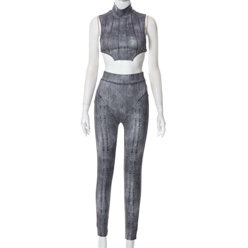 Two-piece set of waistless tube top slim-fit hip-lifting casual pants