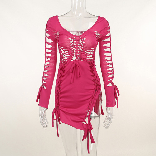 Feature Hollow Personality Sexy Dress High Waist Long Sleeve Dress