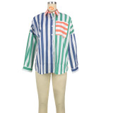 Striped Button Pocket Front Short Back Long Contrast Shirt