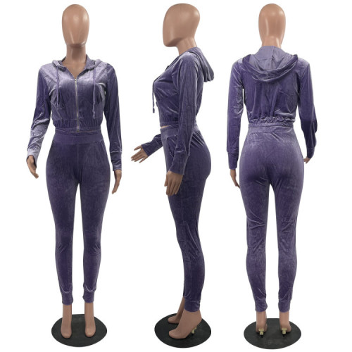 Fashion and leisure new Korean velvet two-piece suit