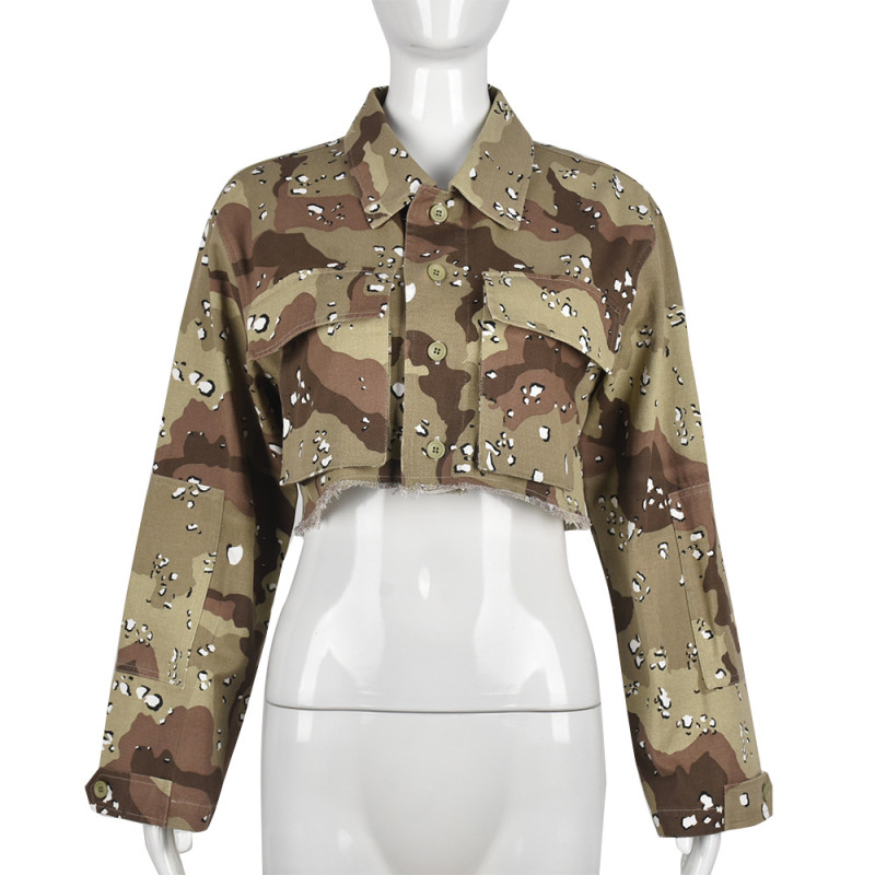 Camouflage Pocket Cardigan Outdoor Washable Long Sleeve Short Jacket