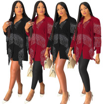 women's fashion fringed shirt long sleeve top