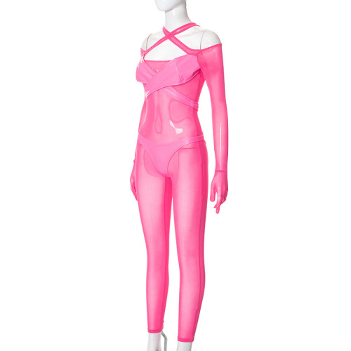 Off shoulder, chest covering, underwear, gloves, tight long sleeve, one-piece pants