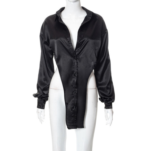 Fashion casual Lapel long sleeve solid color shirt top