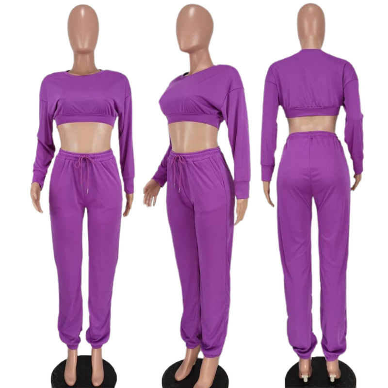 Two-piece solid color waistless sports suit